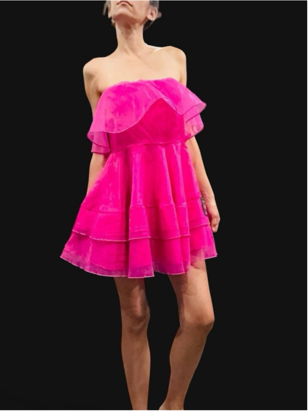 Lulus Hot Pink Strapless Ruffle Tiered Mini Dress M NWT Flaw Party Homecoming